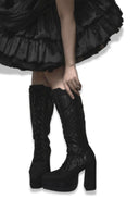 Dark Gothic Platform Knee High Boots with Decorative Print