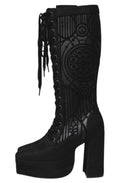 Black Victorian Gothic Platform Boots with Lace Up Details