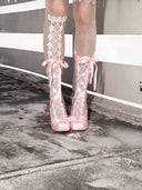 Pink Satin Ballet Platform Heels