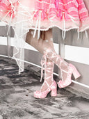 Pink Satin Ballet Platform Heels