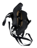 A pair of black leather Mary Jane-style shoes with long dangling black ribbon straps, shown on a plain white background with the text 'Dolly Bae' above them.