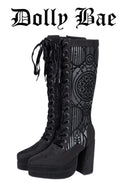 Gothic Black Knee High Boots with Chunky Platform Heels